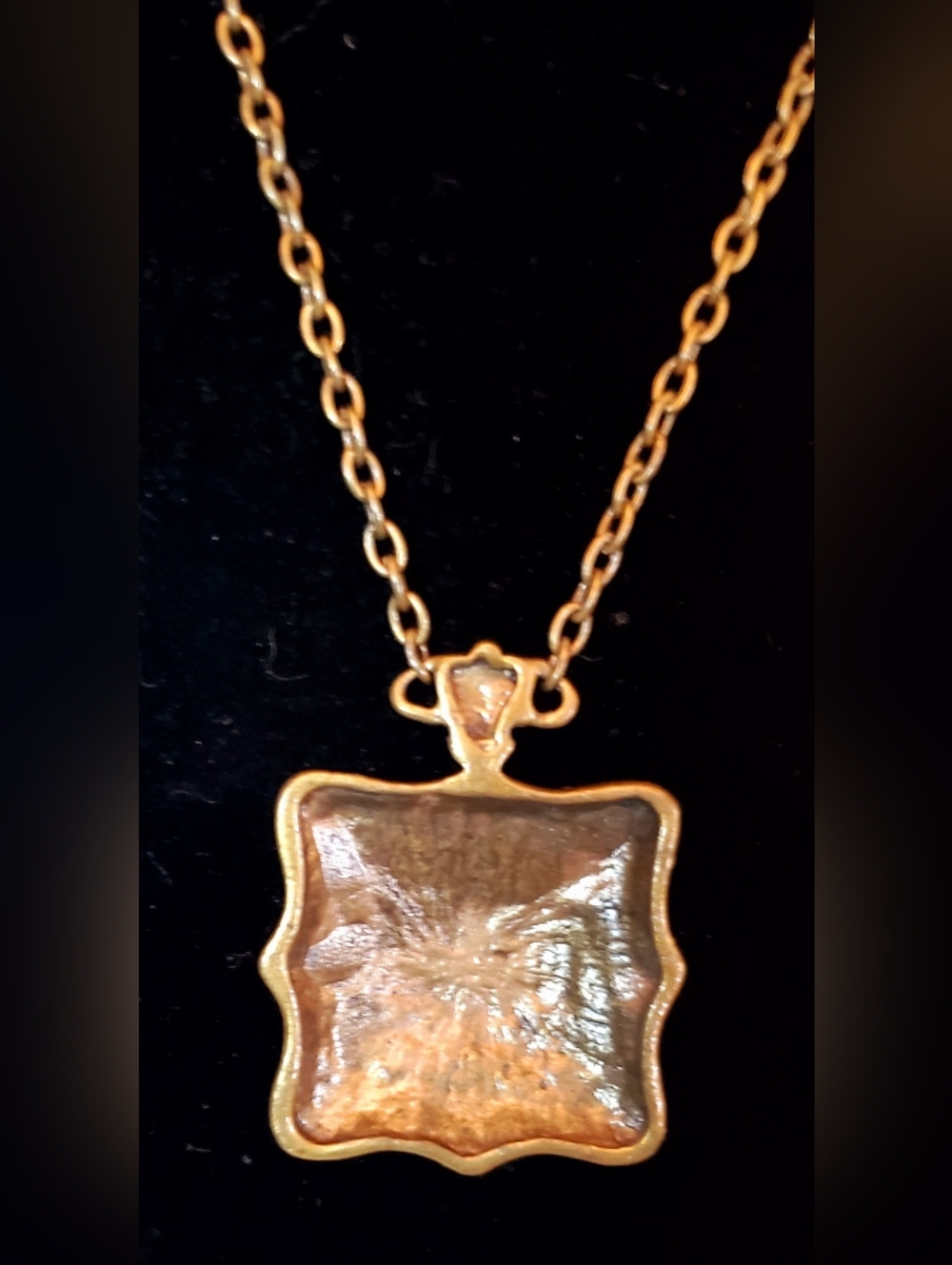 Ornate Brass Square Pendant Necklace - Vintage Women's Jewelry - Picture 2 of 2